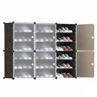 德利生活 側開組合鞋櫃3列 124 x 32 x 94cm, 黑色, 6層