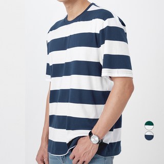 CARET 男款寬鬆版型粗條紋短袖T恤