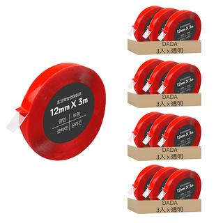 DADA 高黏度無痕防水雙面膠帶 12mm x 3m, 透明, 12捲