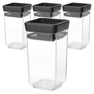 brabantia TASTY+可堆疊方形罐密封收納罐 深灰色, 4個, 收納盒 0.15L