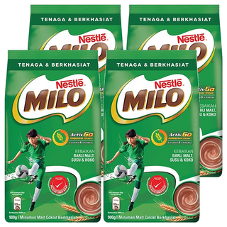 MILO美祿 經典原味補充包 x 4包 巧克力麥芽飲品, 900g, 1入, 4袋