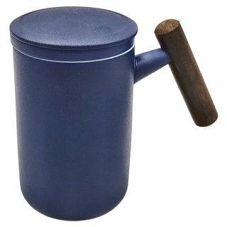 LifeHouse 陶瓷馬克杯 雅青杯 藍色 木柄, 1個