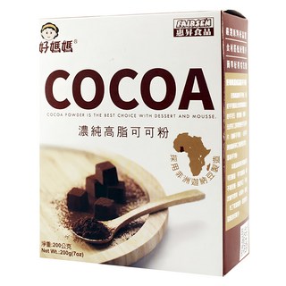 FAIRSEN 惠昇食品 好媽媽 濃純高脂可可粉, 無添加砂糖, 含膳食纖維, 採用非洲迦納豆, 可製作飲料、冰淇淋, 1盒, 200g
