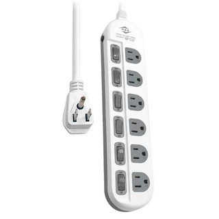 WeiTien 威電 過載斷電電源線組 6開6座3孔 防雷擊突波吸收 獨立開關設計, 1.8m, 白色 + 灰色, 1條