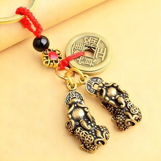 黃銅貔貅系列 開運吊飾 3件組 C款, 五帝錢 + 貔貅, 1組