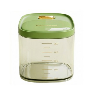 大容量大口徑PET材質透明密封米桶 12L 附量杯 160ml, 1個, 綠色