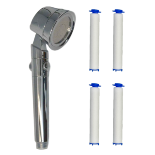 FAmILyLIFE 生活 一鍵止水3段調節增壓省水蓮蓬頭 5件組 蓮蓬頭23 x 7.5 x 7.5cm 濾心11.5 x 2.3cm, 質感銀, 1組