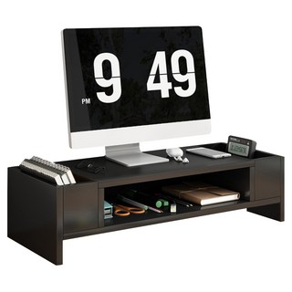 小麥購物 電腦螢幕增高架 雙側收納款 L1211, 黑色