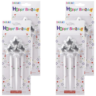 星星長桿蠟燭 約高14.2cm 蠟燭星星部分約長3cm*寬2.5cm, 銀色, 4個