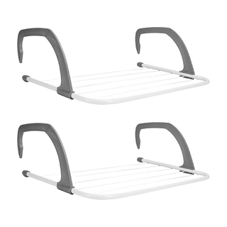葉子小舖 可掛式折疊窗邊收納晾曬衣架 2個, 白色/灰色