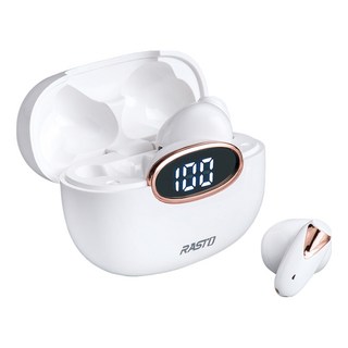 RASTO 純白晶石電量顯示真無線藍牙5.3耳機, RS46, 白色