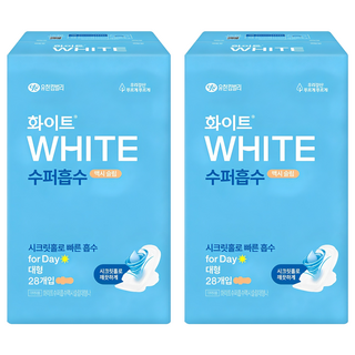 화이트 수퍼흡수 맥시 슬림 생리대 날개형, 대형, 28개입, 2개