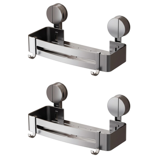 HOUDER 吸盤式太空鋁置物架 四方 標準, 槍灰色, 2個