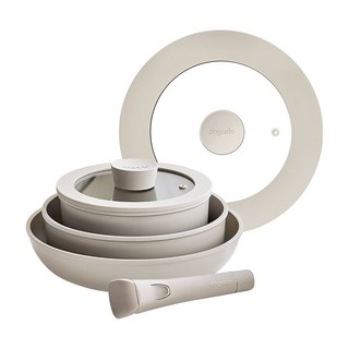 dogado IH電磁爐適用可拆式鍋具6件組 米色, 湯鍋 18cm + 湯鍋蓋 18cm + 燉鍋 22cm + ..., 18公分湯鍋 + 18公分湯鍋蓋 + 22公分燉鍋 + 26公分平底鍋 + 多用途鍋蓋 + 可拆式把手, 1組