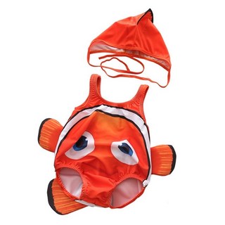 愛北鼻 寶寶泳裝 尼莫橘-含泳帽 可愛造型舒適材質 讓寶寶成為時尚焦點, 1入, 小丑魚, L碼