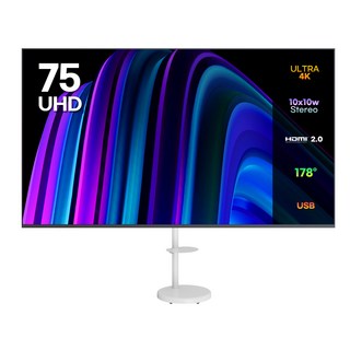 이노스 4K UHD LED TV 75인치 제로베젤 티비 + 대형 삼탠바이미 티비 스탠드 삼텐바이미 TV 거치대 FS-30 화이트 세트, 190cm(75인치), E7500UHD, 방문설치