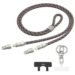 TOTU 拓途 CB-16系列 手機掛繩快充傳輸線 Lightning/Type-C iPhone 3A電流, 1.2m, 黑橙, 1條