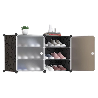 德利生活 側開組合鞋櫃 大容量多層收納鞋櫃 塑膠金屬材質, 3層, 黑色
