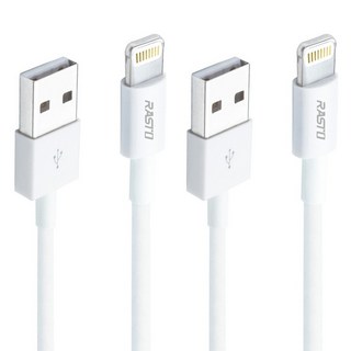 RASTO RX35 蘋果 Lightning 充電傳輸線雙入組, 白色, 1組, 1m+2m