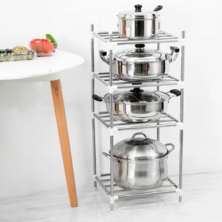 德利生活 加高不鏽鋼置物架 防滑腳墊, 銀色, 42 x 35 x 92cm, 4層