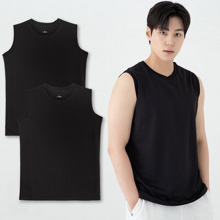 CARET 機能性快乾涼感無袖T恤 2件, 黑色, 黑色