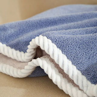 日式雙色兩用加厚吸水纖維速乾頭巾 40x60cm 柔軟珊瑚絨布料, 藍灰色, 1條