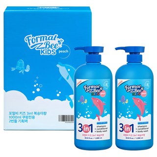 Formal Bee 兒童3合1洗潤髮沐浴乳 蜜桃香味, 1L, 2瓶