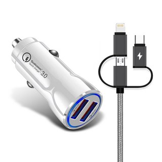 DC Network_高通 Qualcomm Quick Charge 3.0 三星 Galaxy 蘋果 iPhone 相容 白色+3合1 Quattro 50cm, 充電器(白色), Quattro(深灰色), 充電器 ITS-CC03
