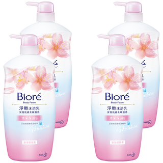 Biore 蜜妮 台灣公司貨 淨嫩沐浴乳 浪漫櫻花香 水采保濕型, 1kg, 4瓶