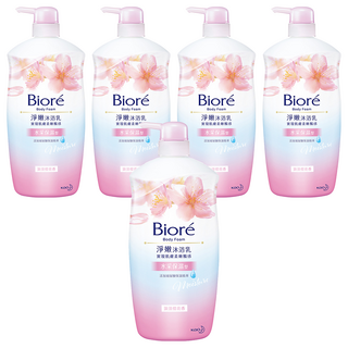 Biore 蜜妮 台灣公司貨 淨嫩沐浴乳 浪漫櫻花香 水采保濕型, 1kg, 5瓶