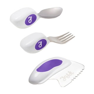 doddL 人體工學兒童學習餐具3件組 - 訓練手部抓握能力，輕鬆過渡至成人餐具, 藍莓紫, 餐刀 + 湯匙 + 叉子, 1組