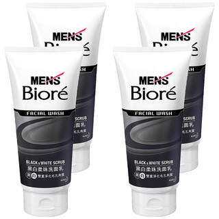 MEN's Biore男性專用黑白柔珠洗面乳 深層清潔毛孔角質 古龍水時尚香, 100g, 4條