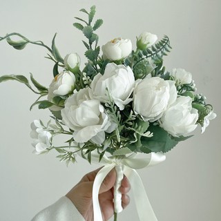 自助婚禮花束人造花玫瑰小蒼蘭, 混搭奶油色, 1個