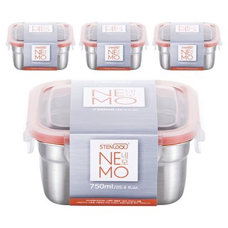 STENLOCK 史丹利 Nemo正方形密封保鮮盒, 4個, 7號 750ml(保鮮盒+蓋子)