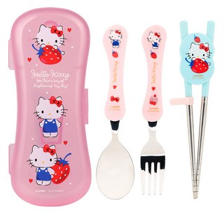 Sanrio 凱蒂貓兒童餐具四件組 (湯匙, 叉子, 筷子, 外出攜帶盒), 1個