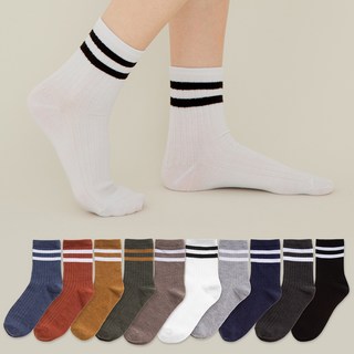 BASE ALPHA ESSENTIALS 女性簡約線條羅紋中筒襪 10雙