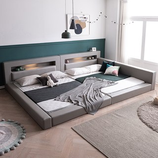 삼익가구 렉스 LED 밸런스 패밀리 가죽 침대 프레임 + 7존 독립스프링 매트리스2p 세트 방문설치, 그레이(프레임), 아이보리(매트리스)