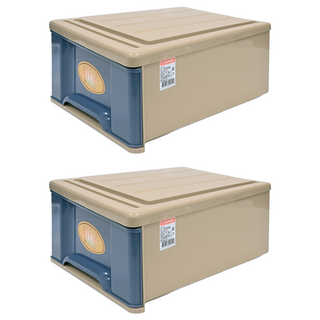 KEYWAY 聯府 大彩虹抽屜整理箱 35L, 卡其色 + 藍色, 2個