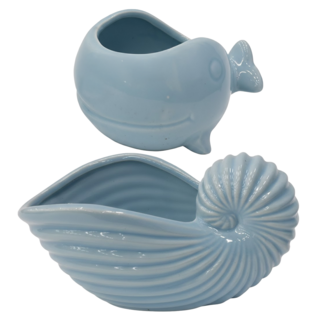 創意海洋風格 多肉植物小花盆 桌上擺件組, 鸚鵡螺 + 鯨魚 藍色, 1組