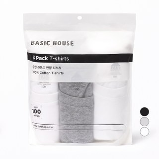 BASIC HOUSE 中性款純棉圓領短袖T恤組 HATS0101 3入, 白色