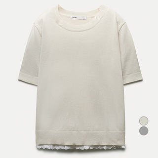 MIXXO 女款撞色飾邊短袖套頭針織衫