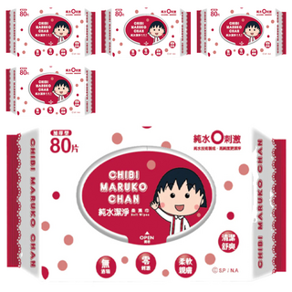 舒寶 櫻桃小丸子 純水潔淨柔濕紙巾, 80張, 加厚型, 無酒精, 零刺激, 柔軟親膚, 清潔舒爽, 5包