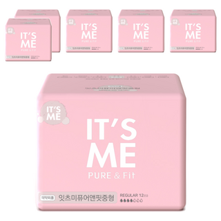 잇츠미 퓨어앤핏 생리대 날개형, 중형, 12개입, 6개