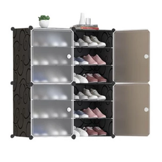 德利生活 側開三層組合鞋櫃 2列 84 x 32 x 94cm, 黑色, 6層