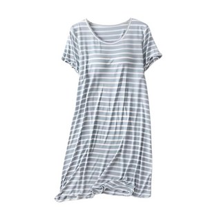 NEW FORCE 莫代爾條紋附胸墊居家裙, 優質柔軟面料，清涼透氣，彈性佳，穿著舒適, L, 藍, 1件