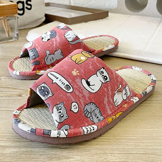 iSlippers 小日常 兒童真草蓆拖 MIT台灣製造 真草編織中底, 22, 群聚貓咪 粉色, 1雙