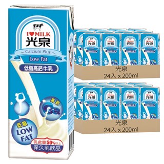 光泉 低脂高鈣牛乳, 200ml, 48入