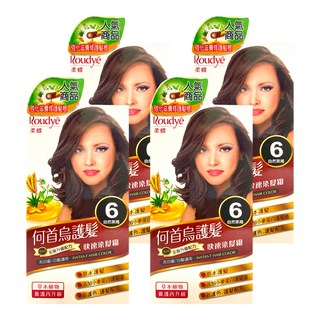 Roudye 柔蝶 何首烏護髮 快速染髮霜 全新升級配方 灰白髮/白髮適用, 6號 自然黑褐, 4盒