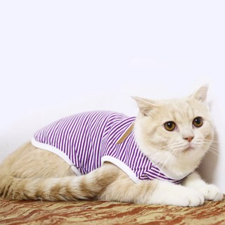 아리코 반려동물 모던 코튼 스트라이프 티셔츠, 퍼플, 1개