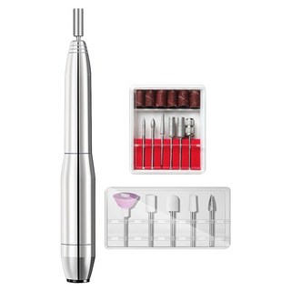 鋁合金便攜電動美甲機 附金屬打磨器 多功能套裝, 1個, 銀色